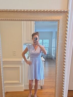 Classic Blue Stripe V-Neck Summer Dress
